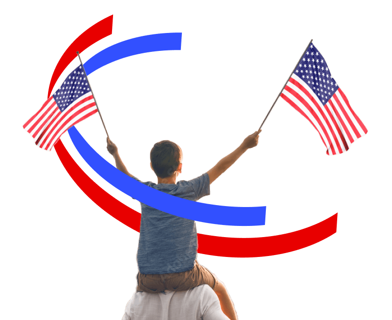 Child waving USA flags