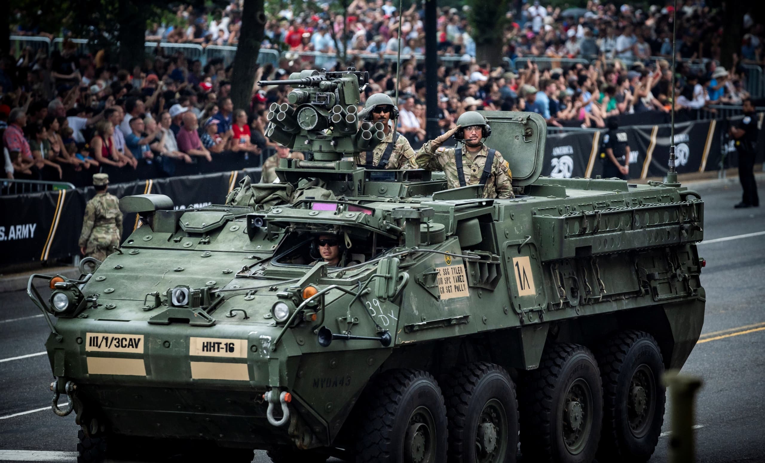 Stryker armored fighting vehicle on parade