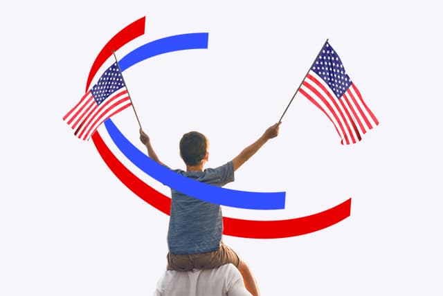 Child waving USA flags